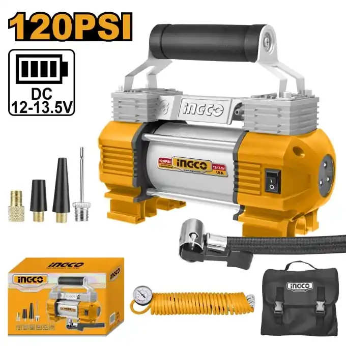 Nu rata Compresor aer Auto 12V cu 2 Cilindri 8bar, 120PSI Ingco AAC2508