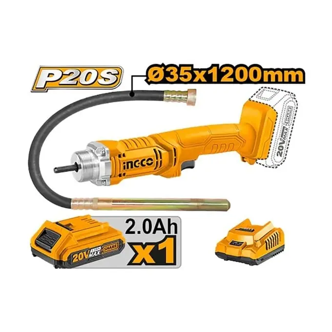 Vibrator beton cu acumulator 20V INGCO CCVLI2023011, 2300 rpm, cu 1 acumulator 2.0Ah si incarcator Promoție