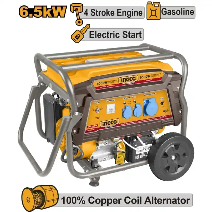 Generator pe Benzina 6.5kw, 90kg, 4 timpi cu Pornire Automata Ingco GE65006 Ofertă exclusivă