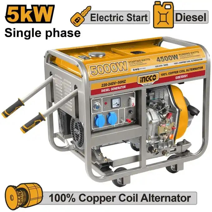 Generator de curent 5KW motor Diesel, 9 CP, INGCO GDE50001 Ofertă limitată