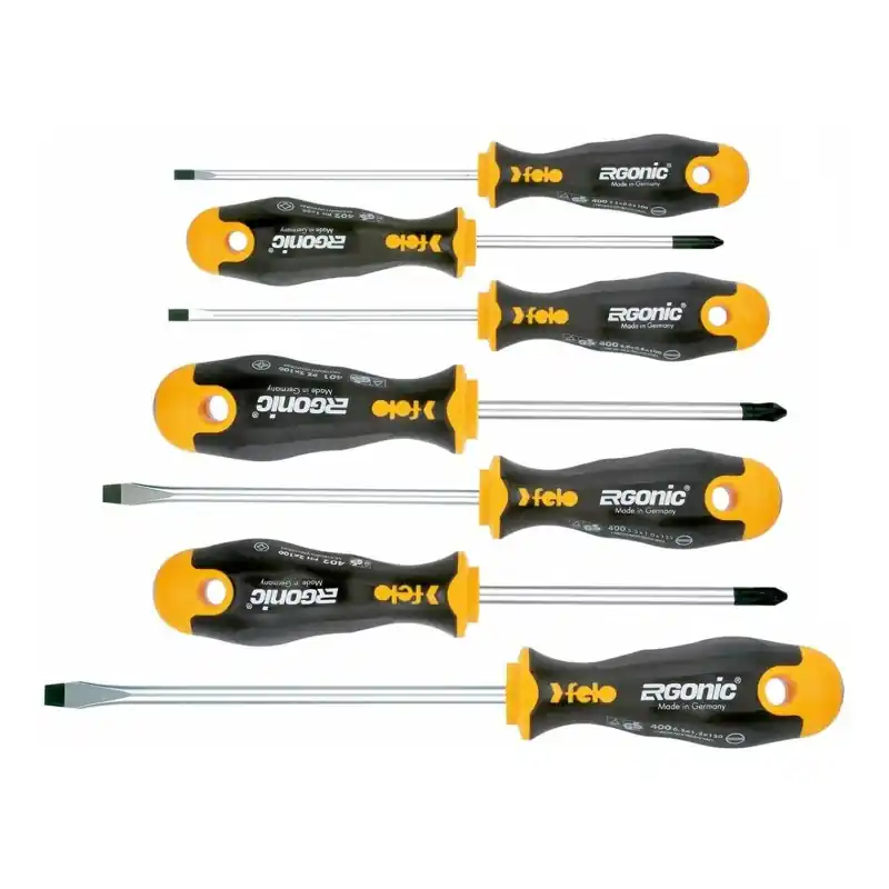 Set de surubelnite Ergonic Profesional - seria 400, 7 piese , 4 x Slot 400, 1 x Pozidriv, 2 x Philips 402, Felo Cumpărături sigure