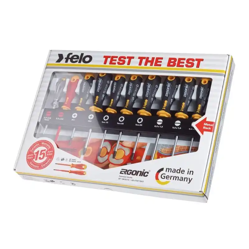 Ofertă de sezon Set de surubelnite si suportRackdin otel, Slot 400, Slot 413, Pozidriv 401, Torx 408, tester, Felo