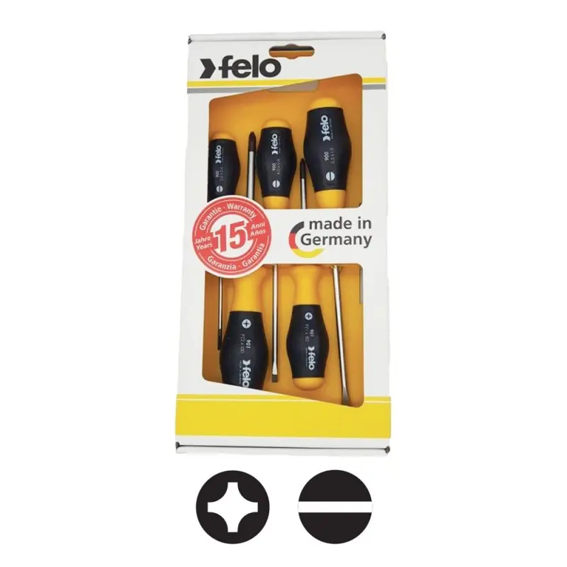 Noutate Seturi de surubelnite No9 lama cu profil circular - seria 900, 5 piese, 3x Slot, 2x Phillips, Felo