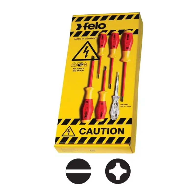 Livrare expres Seturi de surubelnite No9 VDE lama cu profil circular - seria 900, 6 piese, 3x Slot, 2x Phillips, 1x Tester, Felo