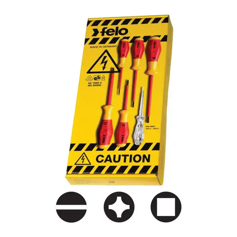 Reduceri Seturi de surubelnite No9 VDE lama cu profil circular - seria 900, 6 piese, 3x Slot, 2x Phillips, 1x Patrat, Felo