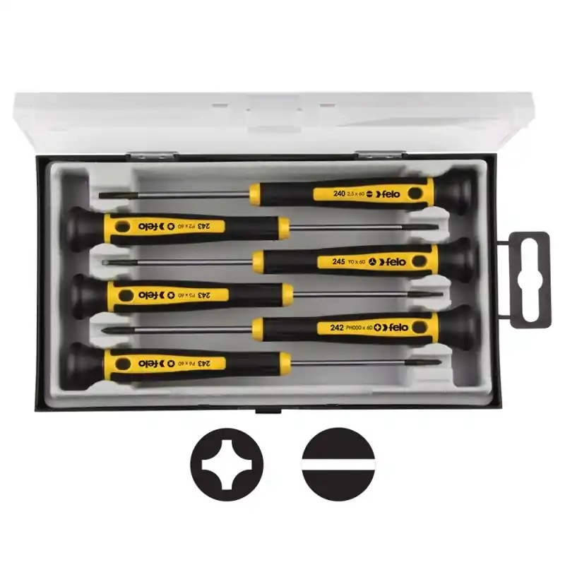 Expediere rapidă Seturi de surubelnite de precizie lama cu profil circular -6 piese, 4x Slot, 2x Phillips, seria 240, Felo