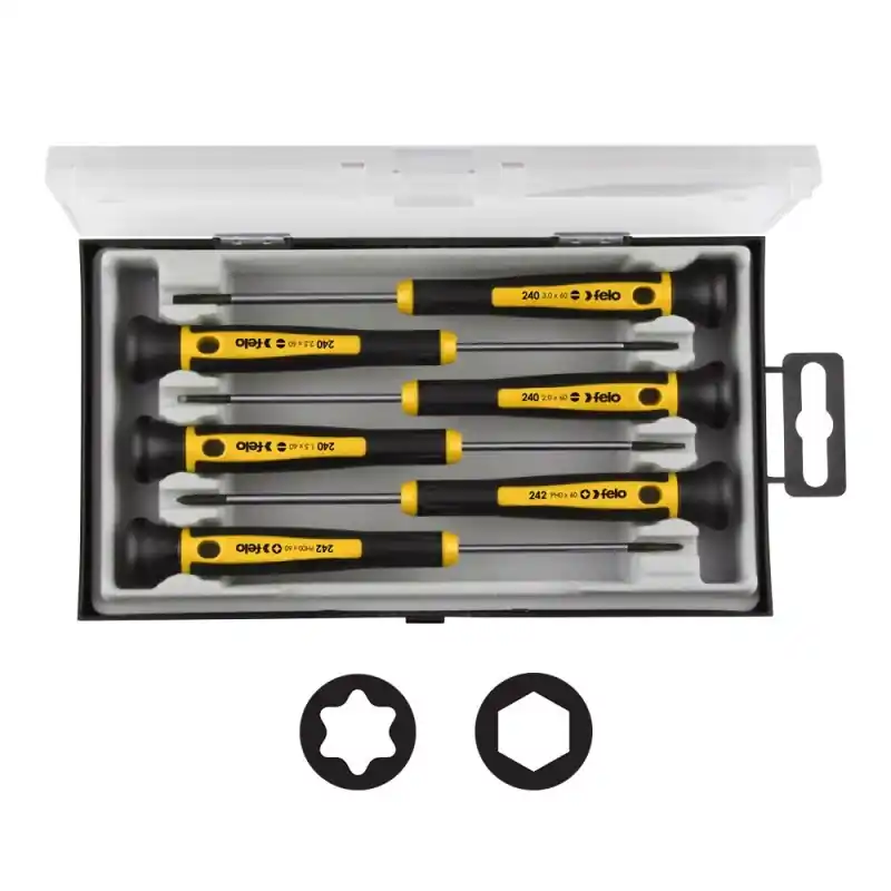 Livrare gratuită Seturi de surubelnite de precizie lama cu profil circular -6 piese, 4x Torx, 2x Inbus cu cap sferic, seria 240,, Felo