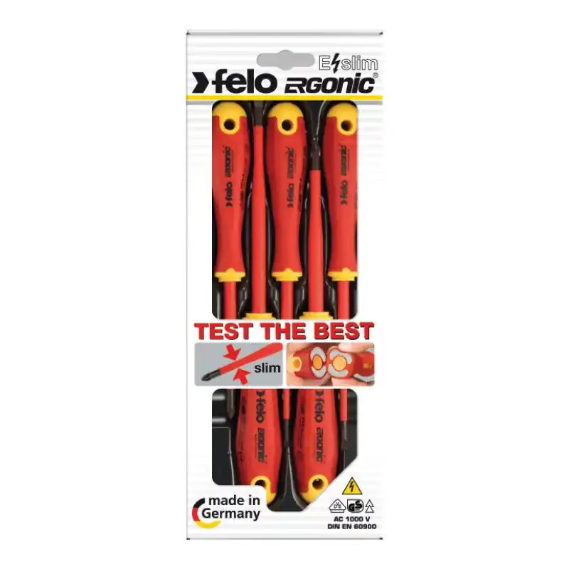 Promoție Seturi de surubelnite Ergonic E-Slim VDE, 5 piese, 3 x Slot, 2 x Philips, Felo
