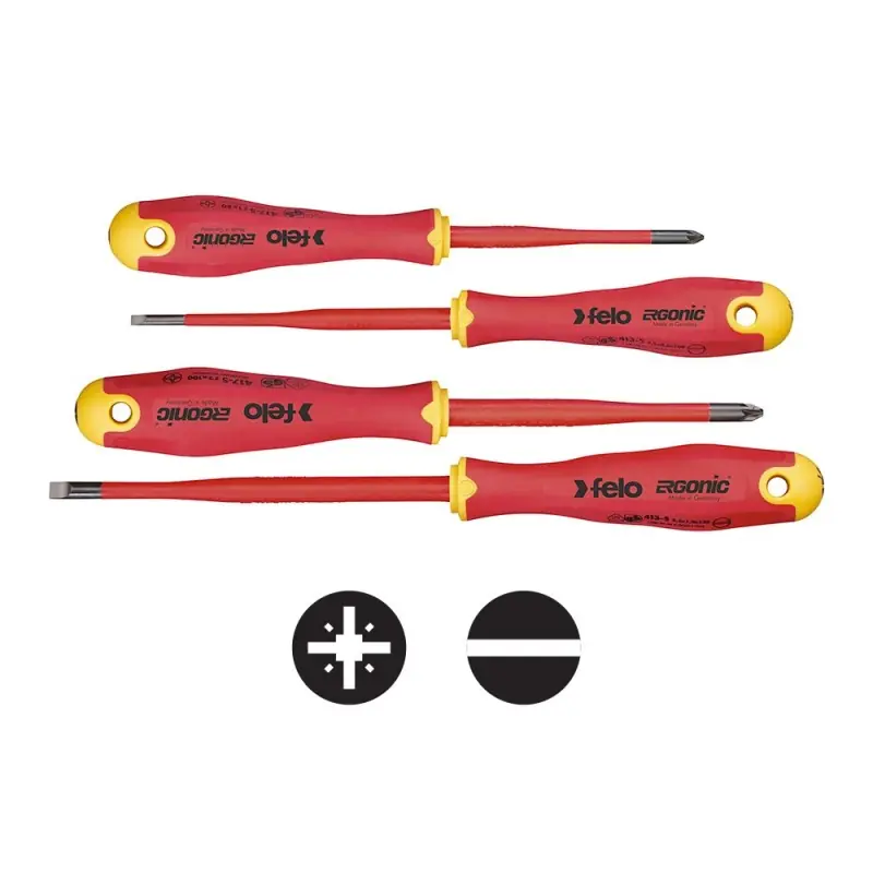 Seturi de surubelnite Ergonic E-Slim VDE, 4 piese, 2x Slot,2x Phillips, Felo Livrare expres