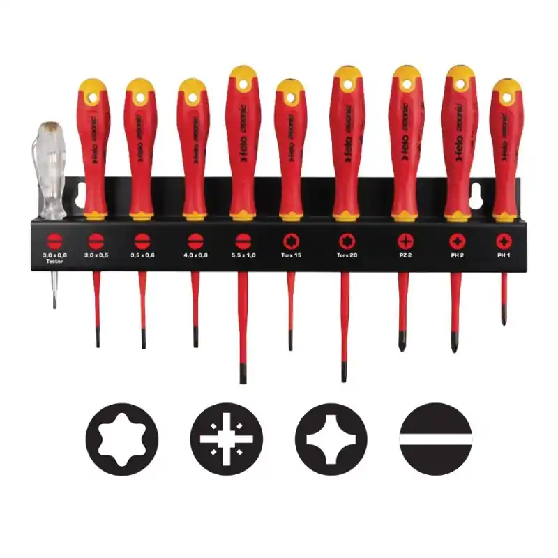 Super ofertă Set de surubelnite si suportRack, 10 piese, 4x Slot, 1x Pozidriv, 2x Phillips, 1x Torx, 2x Tester