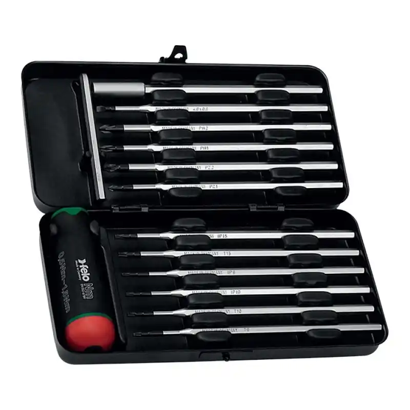 Trusa de surubelnite Profesional Nm cu moment de torsiune reglabil ( 0.6 - 1,5 Nm )- 14 piese in caseta metalica, Felo Ofertă specială