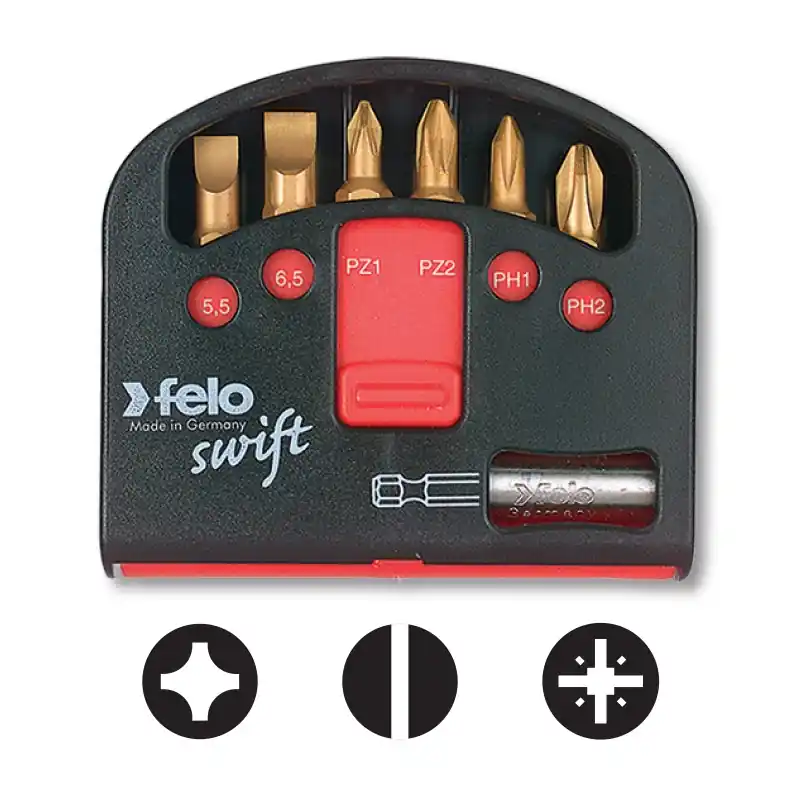 Set Felo Swift, model TiN Universal, Slot, Pozidriv, Philips, (cap magnetic inclus), Felo Preț mic