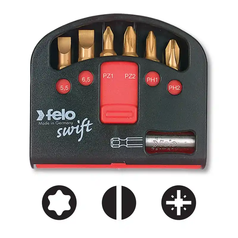 Set Felo Swift, model Industrial Universal, Slot, Pozidriv, Philips, (cap magnetic inclus), Felo Preț promoțional