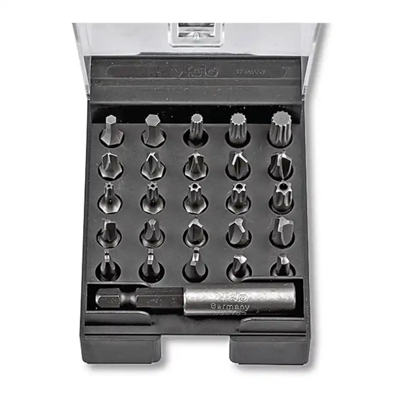 Set de 25 bits de securitate - Inbus, XZN, Torq-set, Torx, Torx TR, Triwing, Spanner, Clutch - cu cap de prindere magnetic, Felo Reducere extra