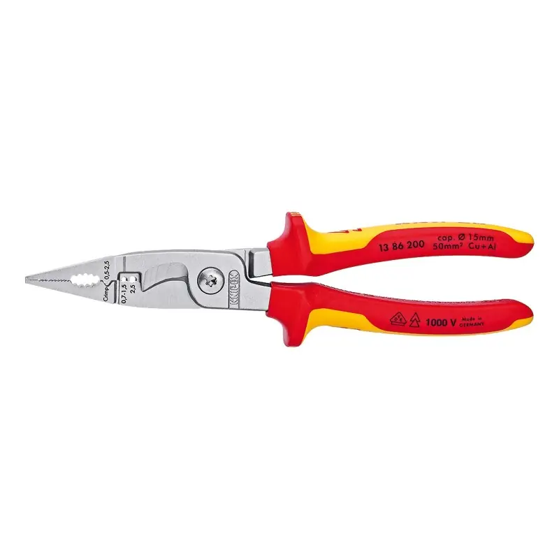 Ieftin Cleste multifunctional pentru electricieni, cu suprafata cromata si manere cu manson bicomponent VDE 1000 V, Knipex