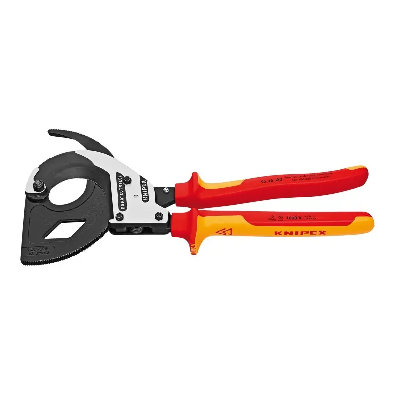 Plată sigură Cleste cu clichet (3 trepte) pentru taierea cablurilor de Cu si Al (60 mm), cu manson bicomponent VDE 1000 V, L 320, Knipex