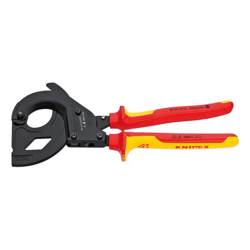 Reducere de preț Cleste cu clichet (3 trepte) pentru taierea cablurilor cu armatura exterioara, VDE 1000 V, taiere Ø 45mm / 380 mm², Knipex