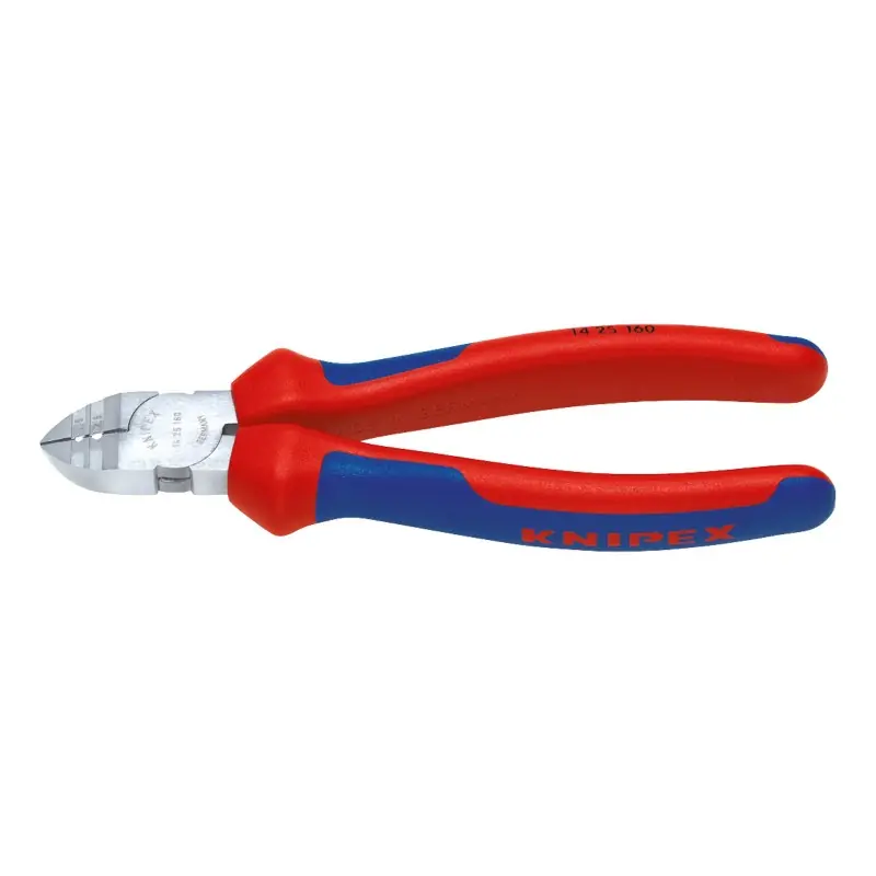 Clesti dezizolatori cu margini de taiere putin inclinate, cu suprafata cromata si manere cu manson bicomponent, 160 mm, Knipex Preț mic