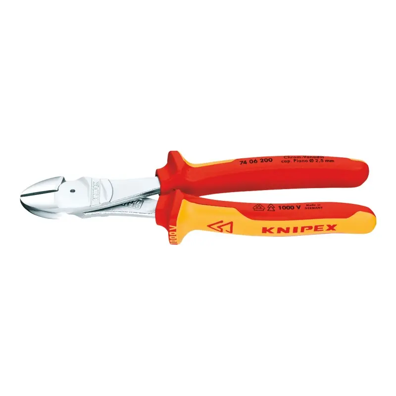 Cleste diagonal ''Heavy-Duty'', cu suprafata cromata si manere cu manson bicomponent VDE 1000 V, Knipex Retur gratuit