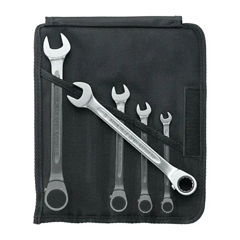 Plată sigură Set 5 chei rotative combinate, inclinate 15°, cu clichet, in inch, Stahlwille