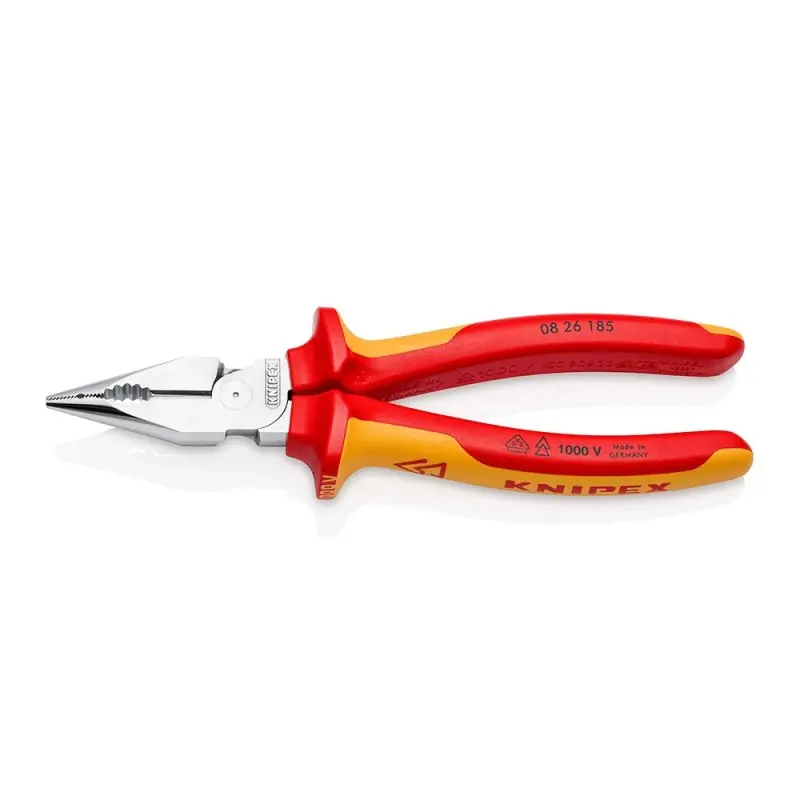Cleste combinat cu varf ascutit, suprafata cromata si manere cu manson bicomponent VDE 1000 V, L 185 mm, Knipex Popular