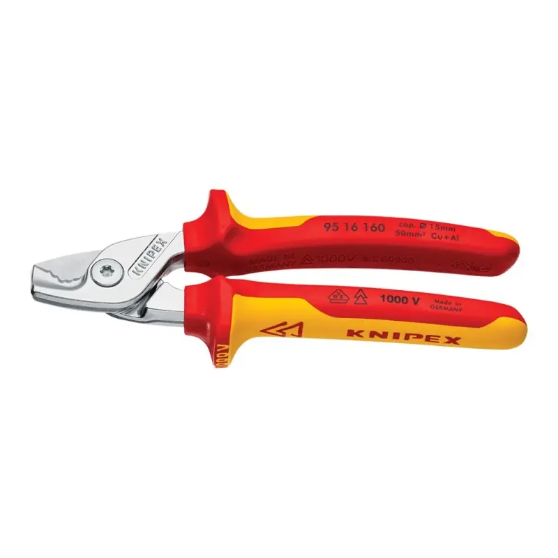 Ofertă de sezon Cleste de taiat cabluri de Cu si Al - Knipex StepCut, cu suprafata cromata si manere cu manson bicomponent VDE 1000 V, Knipex
