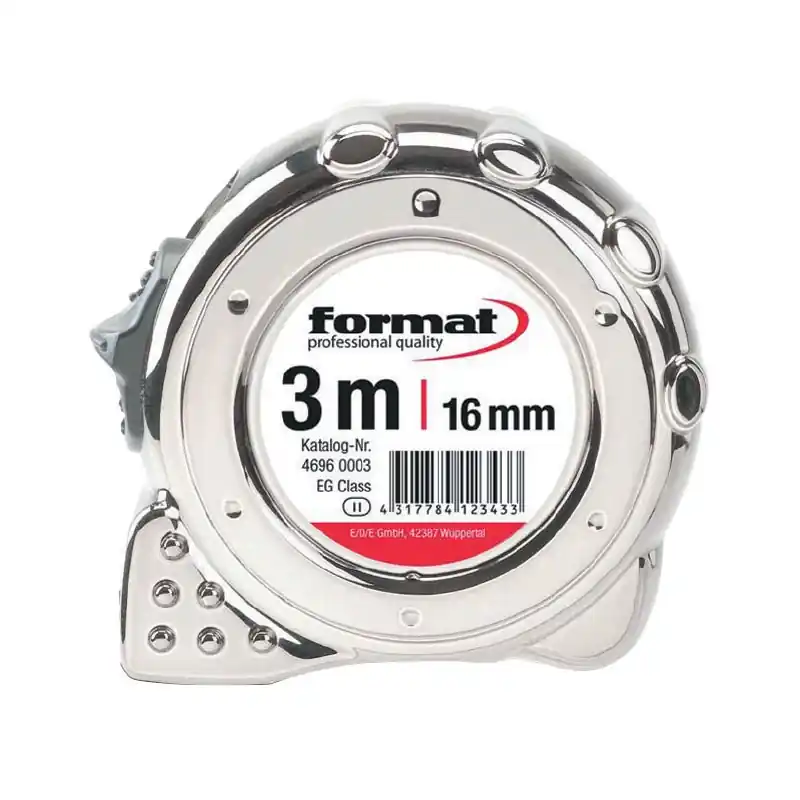 Doar azi Ruleta de buzunar cu carcasa cromata si banda din otel laminat, lungime banda 3 m, latime banda 16 mm, Format