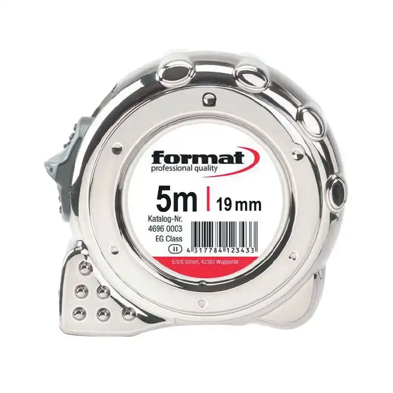 Ruleta de buzunar cu carcasa cromata si banda din otel laminat, lungime banda 5 m, latime banda 19 mm, Format Preț promoțional