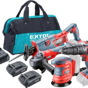 SET de instrumente de acumulator SHARE20 V în sac, 7 buc - burghiu, polizor unghiular, coadă, polizor excentric, 2 × ba Retur gratuit