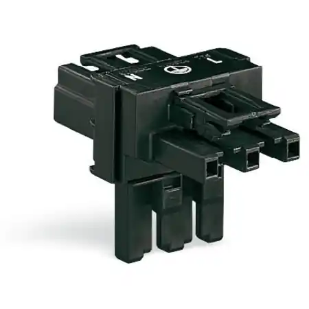 Ultima șansă T-distribution connector; 3-pole; Cod. A; 1 input; 2 outputs; 2 locking levers; black Wago