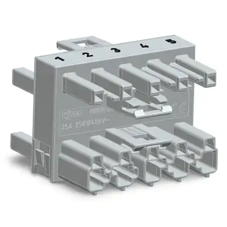 3-way distribution connector; 5-pole; Cod. B; 1 input; 3 outputs; gray Wago Preț promoțional