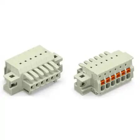 1-conductor female plug; 100% protected against mismating; push-button; clamping collar; 1.5 mm²; Pin spacing 3.5 mm; 3-pole; 1,50 mm²; light gray Wago Premium
