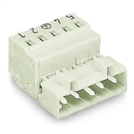 1-conductor male connector; 100% protected against mismating; Preceding ground contact; direct marking; 2.5 mm²; Pin spacing 5 mm; 5-pole; 2,50 mm²; light gray Wago Premium