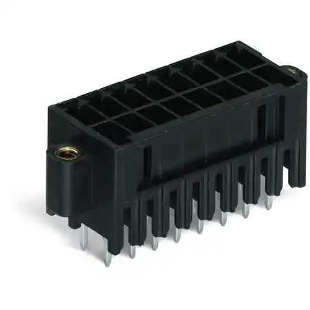 Ultima șansă THT male header, 2-row; 0.8 x 0.8 mm solder pin; straight; 100% protected against mismating; Threaded flange; Pin spacing 3.5 mm; 2 x 16-pole; black Wago