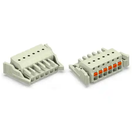 1-conductor female plug; 100% protected against mismating; push-button; Locking lever; 2.5 mm²; Pin spacing 5 mm; 14-pole; 2,50 mm²; light gray Wago Noutate