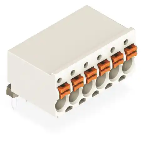 1-conductor THR female header; 1.0 mm Ø solder pin; angled; 1.5 mm²; Pin spacing 3.5 mm; 6-pole; 1,50 mm²; light gray Wago Reducere extra