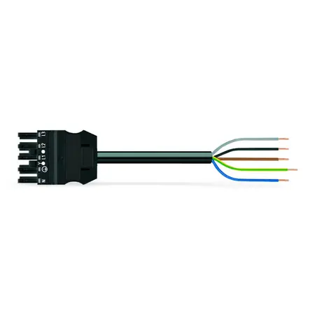 Ultima șansă pre-assembled connecting cable; Eca; Socket/open-ended; 5-pole; Cod. A; H05Z1Z1-F 5G 1.5 mm²; 5 m; 1,50 mm²; black Wago