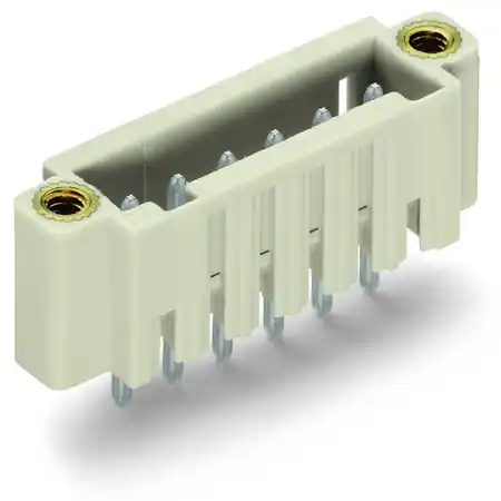 Transport gratuit THT male header; 1.0 x 1.0 mm solder pin; straight; 100% protected against mismating; Threaded flange; Pin spacing 3.5 mm; 5-pole; light gray Wago