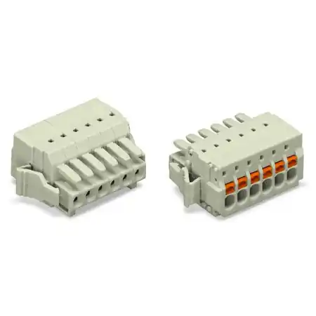 1-conductor female plug; 100% protected against mismating; push-button; Locking lever; 1.5 mm²; Pin spacing 3.5 mm; 2-pole; 1,50 mm²; light gray Wago Discount