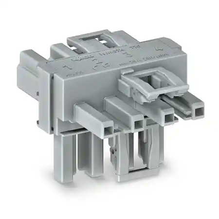 Vezi acum T-distribution connector; 4-pole; Cod. B; 1 input; 2 outputs; 3 locking levers; for flying leads; pink Wago