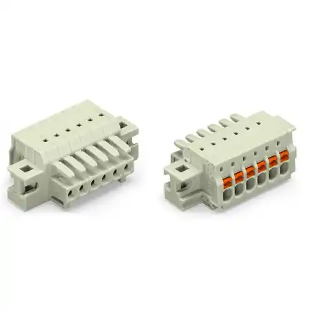 1-conductor female plug; 100% protected against mismating; push-button; clamping collar; 1.5 mm²; Pin spacing 3.5 mm; 7-pole; 1,50 mm²; light gray Wago Vezi acum