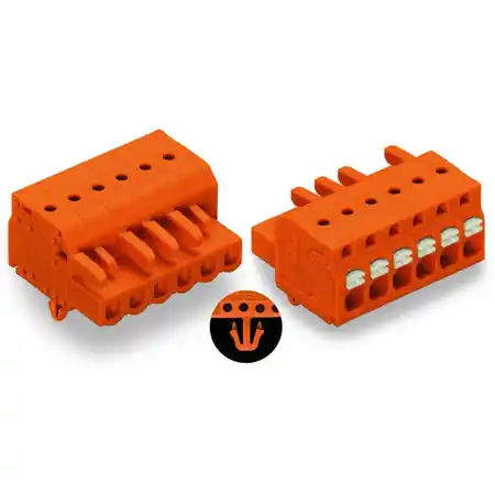 1-conductor female plug; push-button; Snap-in mounting feet; 2.5 mm²; Pin spacing 5.08 mm; 2-pole; 2,50 mm²; orange Wago Preț redus