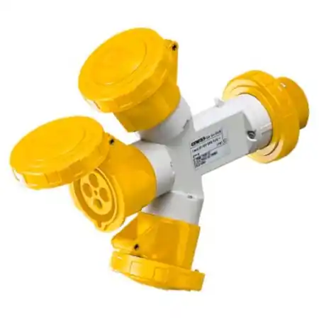 Adaptor industrial 3 OUTPUTS IP67 - PLUG 16A - 2 SOCKET-OUTLETS 2P+E 110V 50/60HZ - YELLOW - 4H Gewiss Cumpărături sigure