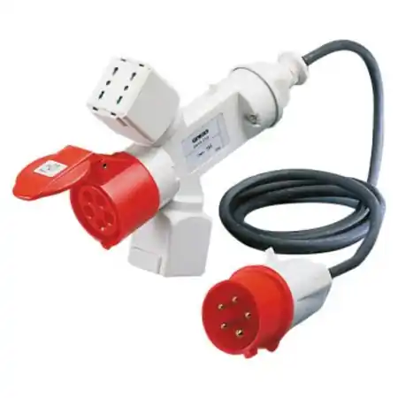 Adaptor industrial IP44 - 2 BRANCHED OUTLETS - WIRED WITH CABLE AND PLUG - PLUG 3P+N+E 16A - 2 SOCKET-OUTLETS (P17/11)+1 (P30-P17)+1 3P+N+E 16A 400V ac Gewiss Expediere rapidă