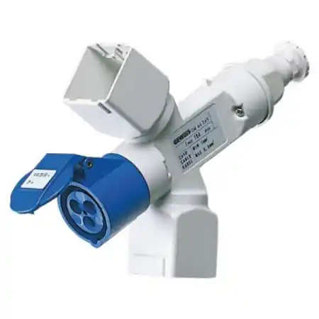 Adaptor industrial IP44 - 2 BRANCHED OUTLETS - FITTED FOR CABLE AND PLUG - 2+2 SYSTEM module + 1 SOCKET-OUTLET 2P+E 16A 230V ac Gewiss Cel mai vândut