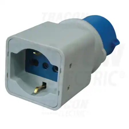 Adaptor industrial (CEE/ Schuko) TICS-A1 16A, 250V, IN 2P+E 6h (CEE), OUT 2P+E (Schuko) Tracon Lichidare de stoc