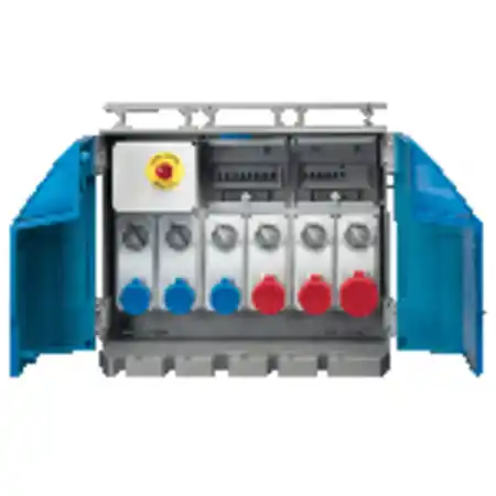 Ultima șansă Organizator ENERGYBOX ASSEMBLY ACS WITH INLET AND 4 SWITCHED INTERLOCKED PrizaS 2X 16A 2P+E 230V/ 1X16A 3P+E 400V/ 1X32A 3P+E 380-415V MCB IP65 Palazzoli