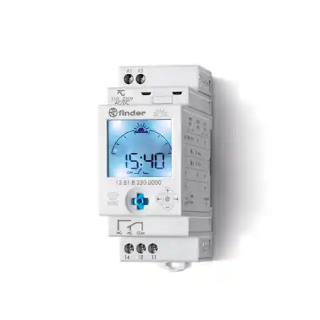 Ultima șansă Ceas programabil (programator) - 1 contact, 16 A, Standard, 110...230 V, Comutatie Astro, cu tehnologie NFC, 35 mm latime, C.A. (50/60Hz), Finder