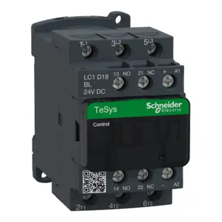 Super ofertă Contactor, TeSys Deca, 3P(3NO), AC-3/3e, <=440V, 18A, bobina cu consum redus 24V DC, terminale cu surub Schneider