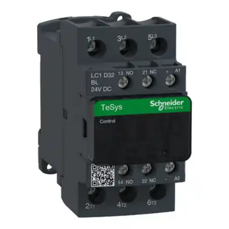 Retur ușor Contactor TeSys D - 3P(3 NO) - c.a.-3 - <= 440 V 32 A - 24 V c.c. bobina Schneider